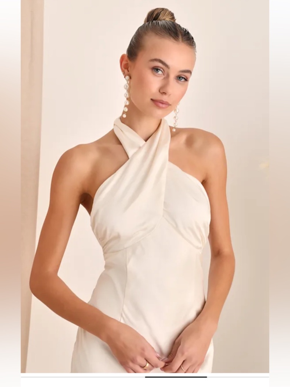 NWT Lulus Start of Forever Ivory Satin Halter Mermaid Maxi Dress - Picture 4 of 7